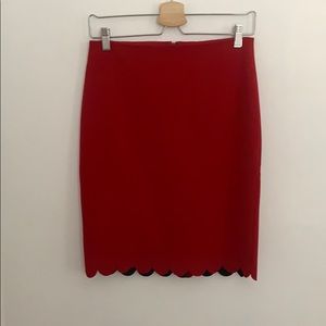 Red Scalloped Pencil Skirt